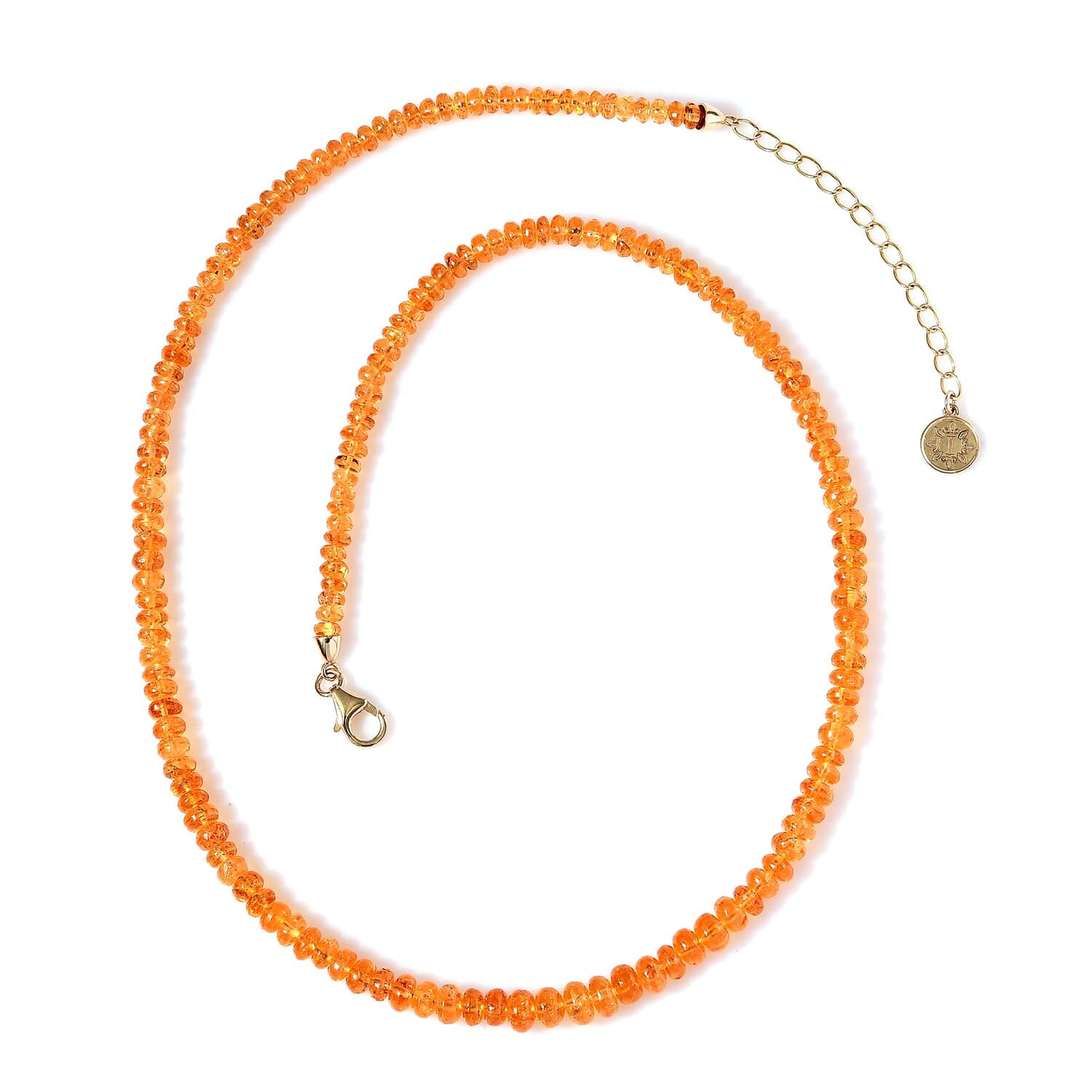 ILIANA AAAA Spessartine Garnet Round Beads 18K Yellow Gold Beaded Necklace for Women Jewelry Size 18-20" Ct 53.3 Birthday Christmas Gifts