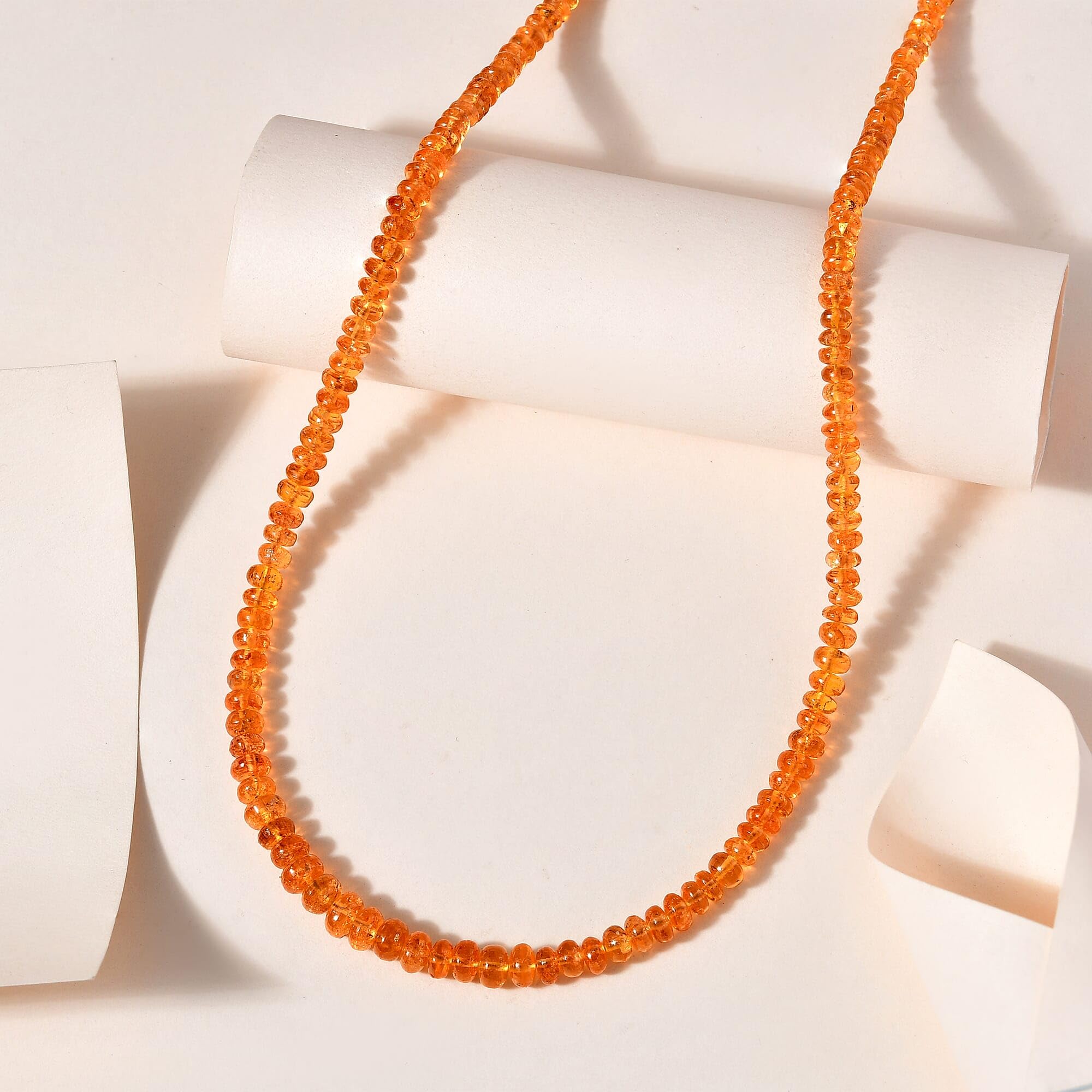 ILIANA AAAA Spessartine Garnet Round Beads 18K Yellow Gold Beaded Necklace for Women Jewelry Size 18-20" Ct 53.3 Birthday Christmas Gifts - Image 2