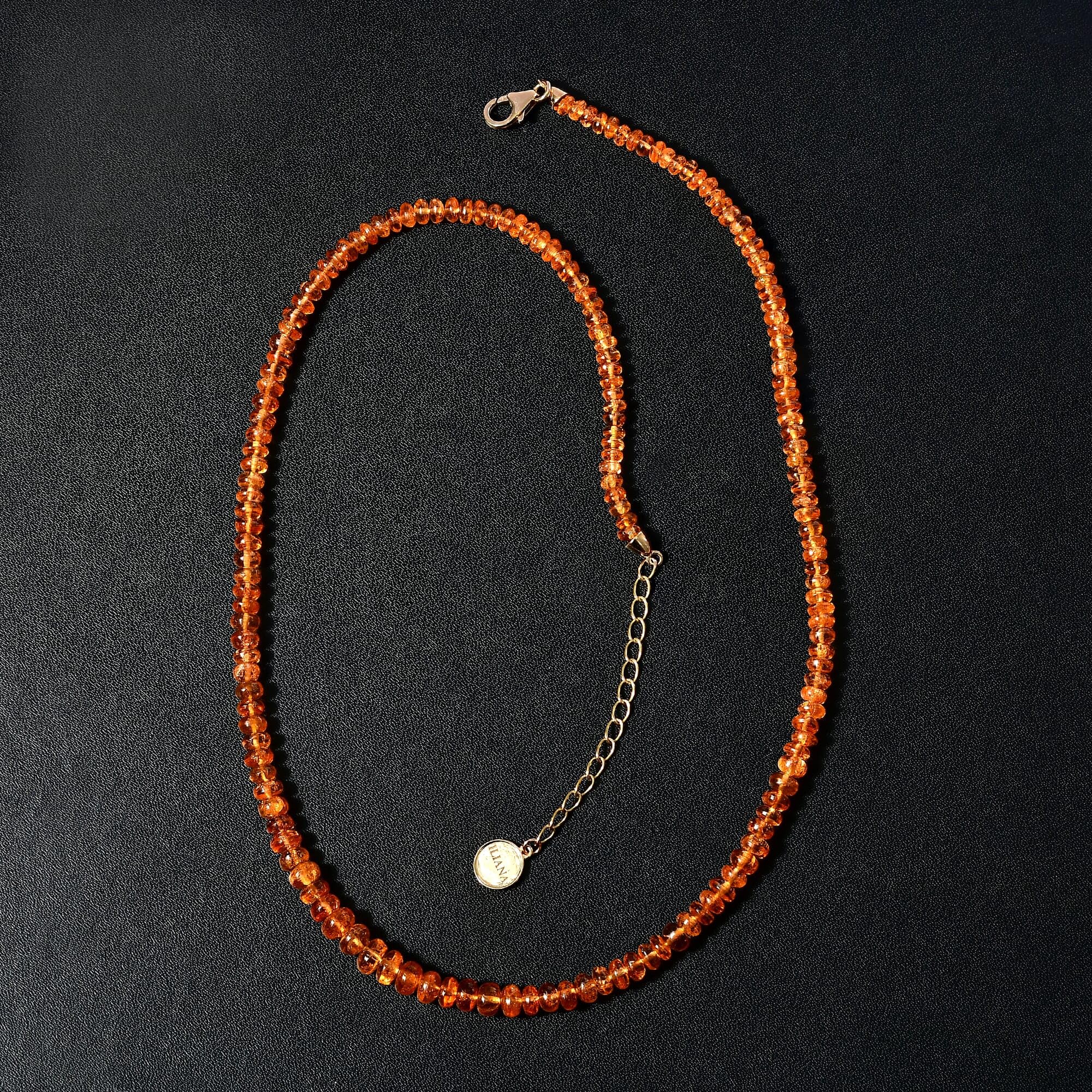ILIANA AAAA Spessartine Garnet Round Beads 18K Yellow Gold Beaded Necklace for Women Jewelry Size 18-20" Ct 53.3 Birthday Christmas Gifts - Image 3