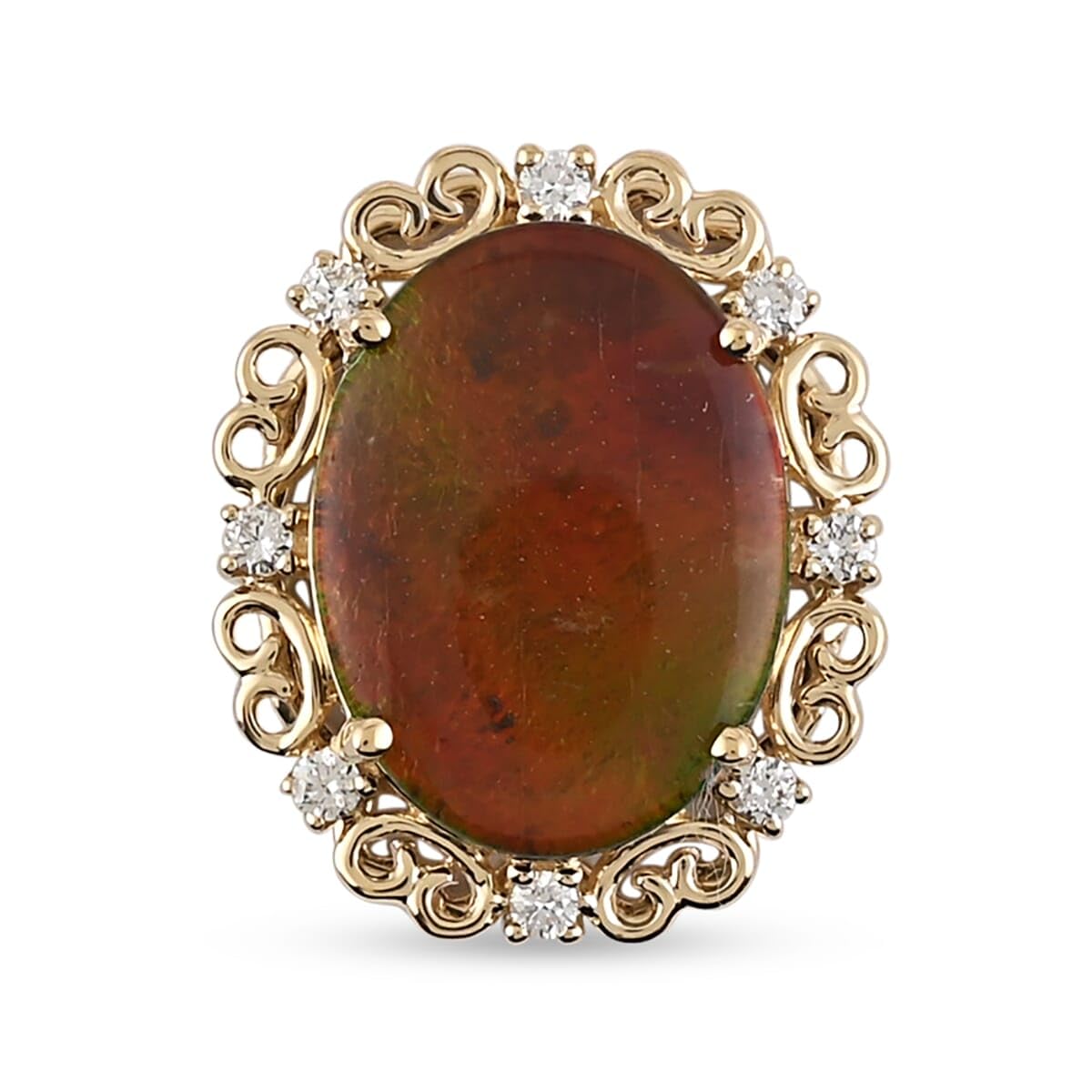 ILIANA Ammolite White Diamond Oval 18K Yellow Gold Bridal Anniversary Pendant for Women Jewelry Birthday Christmas Gifts Ct 4.5 G-H Color SI Clarity