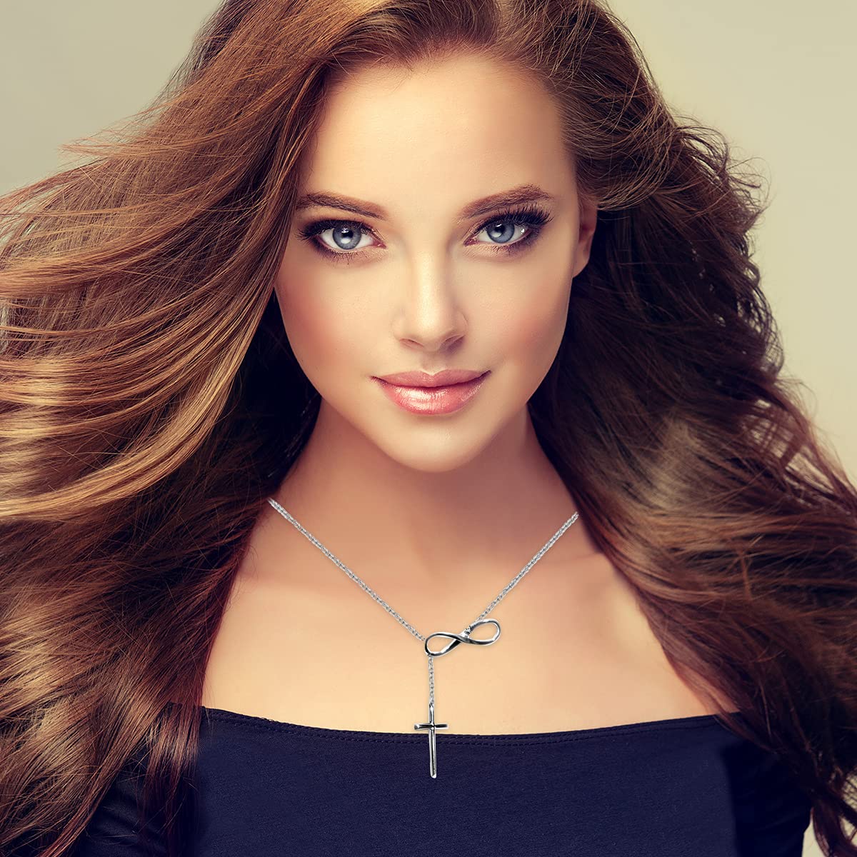 Infinity Cross Lariat Necklace 925 Sterling Silver 18" - Catholic Faith Christian Necklaces Religious Statement Jewelry - Engagement, Wedding, Anniversary - Birthday Christmas Gifts for Womens - Image 2