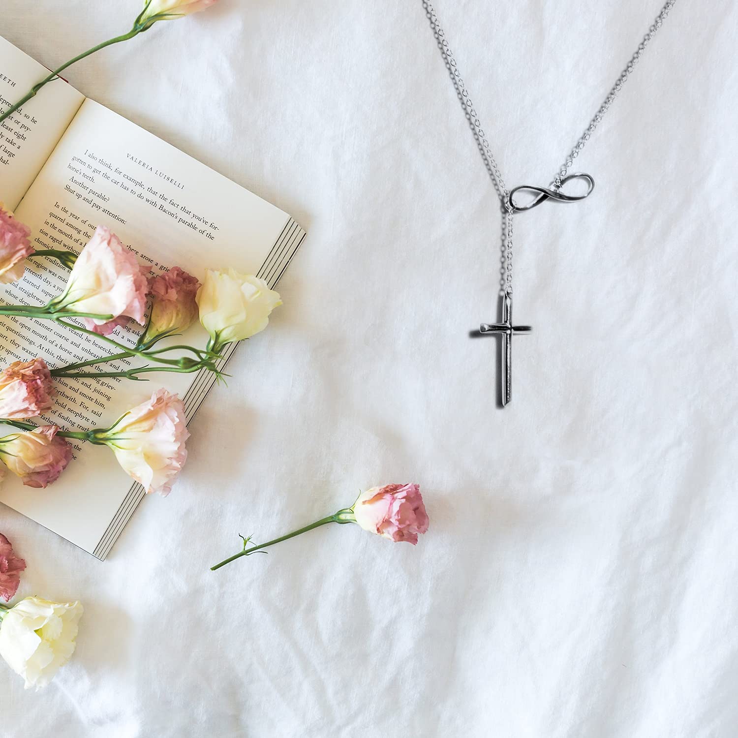 Infinity Cross Lariat Necklace 925 Sterling Silver 18" - Catholic Faith Christian Necklaces Religious Statement Jewelry - Engagement, Wedding, Anniversary - Birthday Christmas Gifts for Womens - Image 6