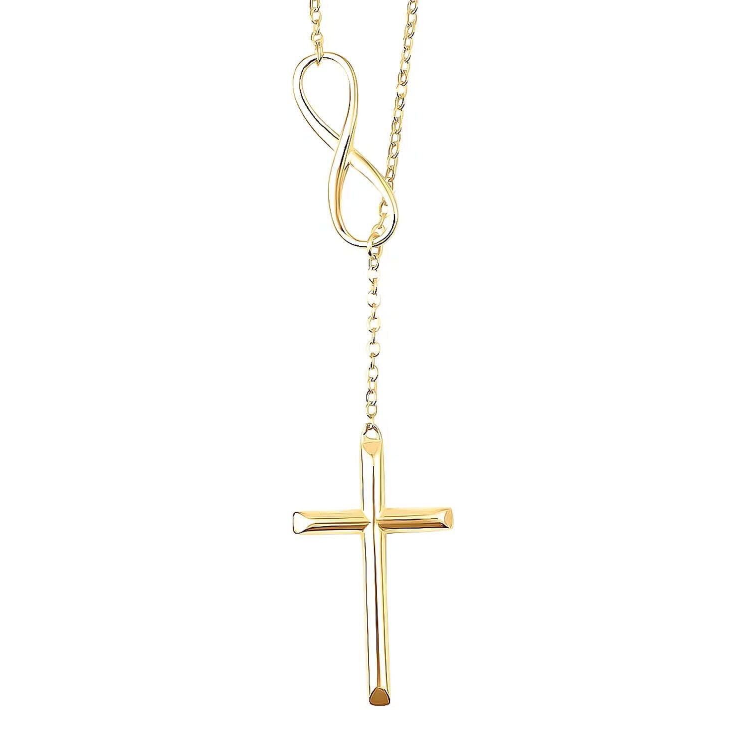 Infinity Cross Lariat Necklace 925 Sterling Silver 18" - Catholic Faith Christian Necklaces Religious Statement Jewelry - Engagement, Wedding, Anniversary - Birthday Christmas Gifts for Womens