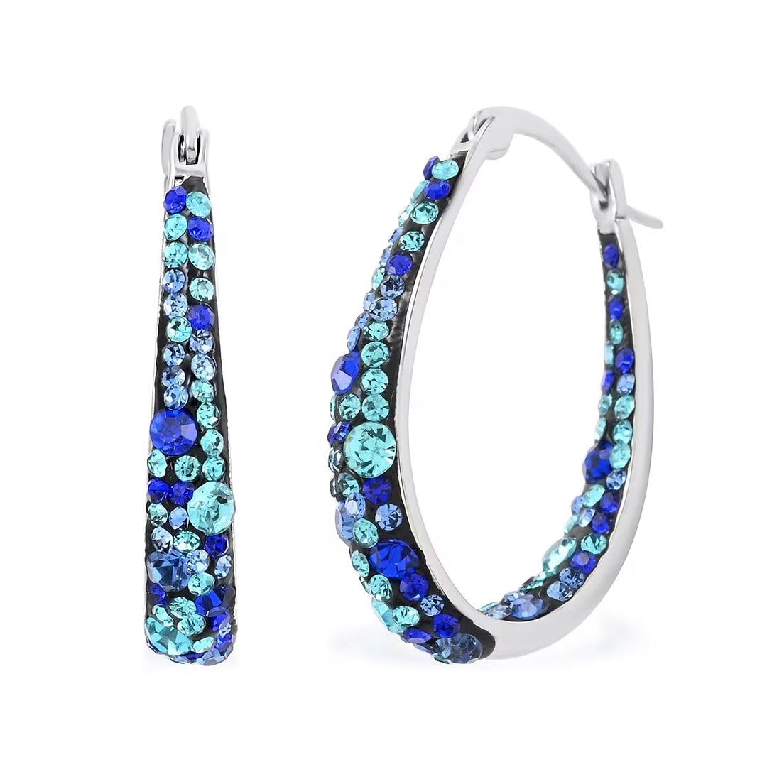 Inside Out Crystal Hoop Earrings for Women - Sparkle Oval Large Big Drop Dangle Earrings - Fun Crystal Jewelry Gifts