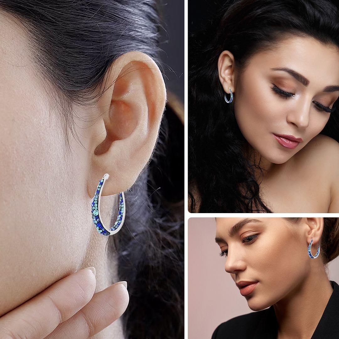 Inside Out Crystal Hoop Earrings for Women - Sparkle Oval Large Big Drop Dangle Earrings - Fun Crystal Jewelry Gifts - Image 2