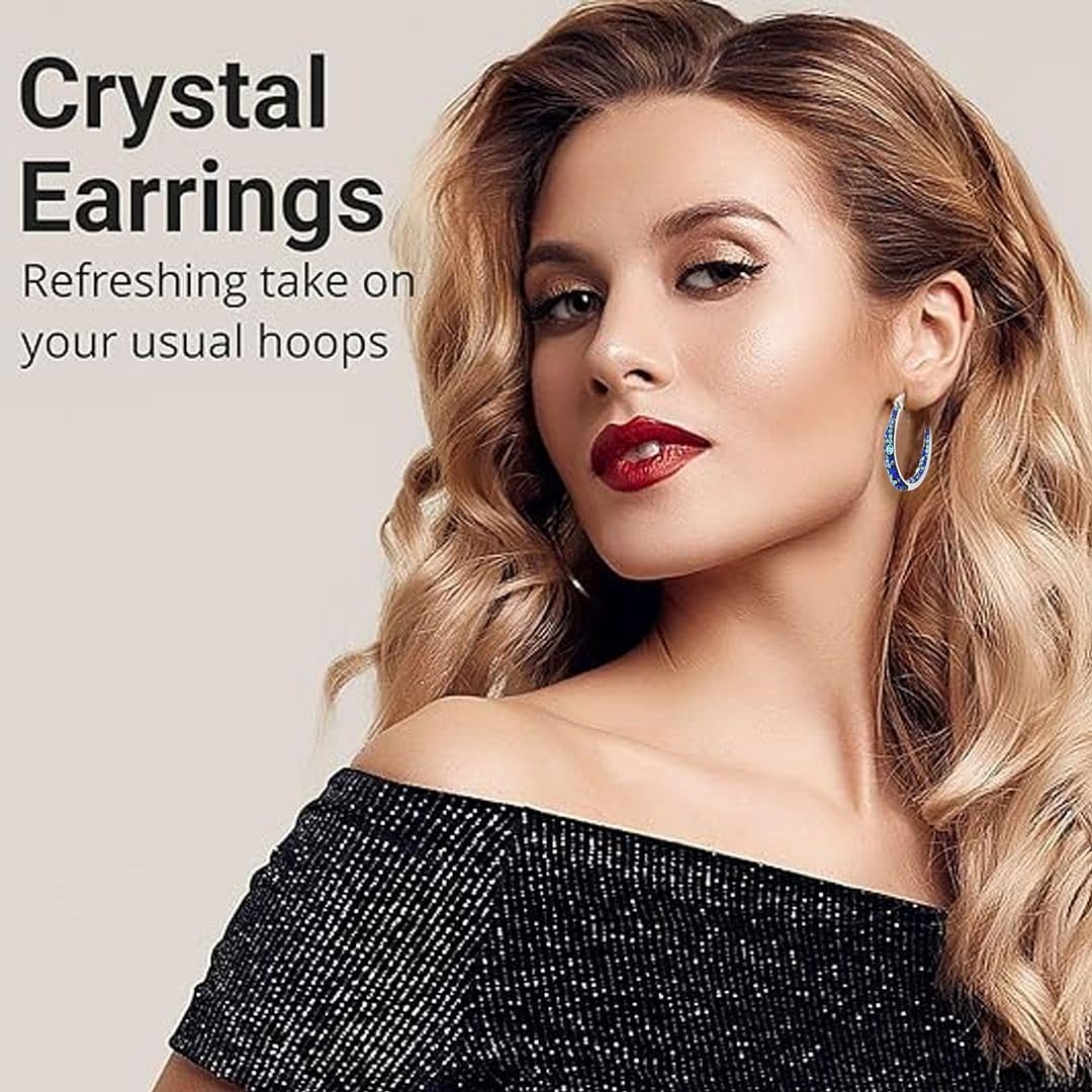 Inside Out Crystal Hoop Earrings for Women - Sparkle Oval Large Big Drop Dangle Earrings - Fun Crystal Jewelry Gifts - Image 3