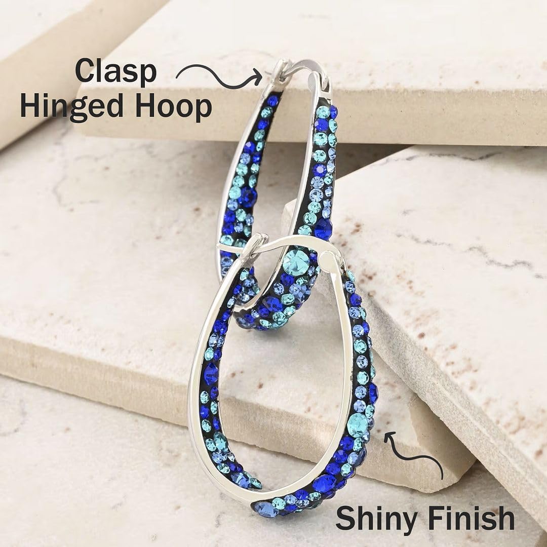 Inside Out Crystal Hoop Earrings for Women - Sparkle Oval Large Big Drop Dangle Earrings - Fun Crystal Jewelry Gifts - Image 5