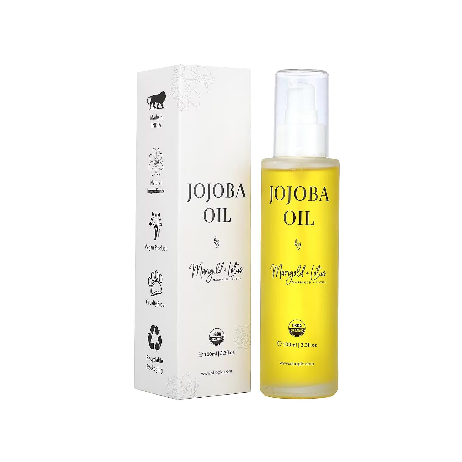 Jojoba Oil Organic Cold Pressed 3.3 oz-USDA Certified 100% Pure Organic for Hair Face Body Skin Natural Moisturizer Hexane-Free Reduce Stretch Marks Vitamin E Carrier Oils Christmas Gifts