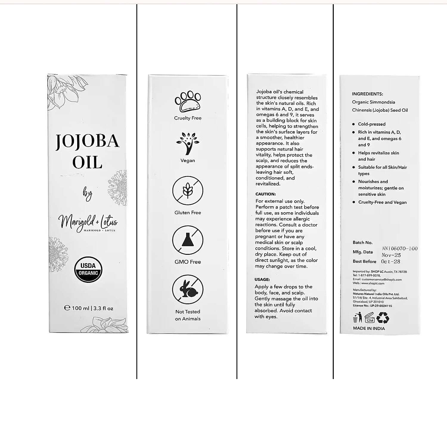Jojoba Oil Organic Cold Pressed 3.3 oz-USDA Certified 100% Pure Organic for Hair Face Body Skin Natural Moisturizer Hexane-Free Reduce Stretch Marks Vitamin E Carrier Oils Christmas Gifts - Image 7
