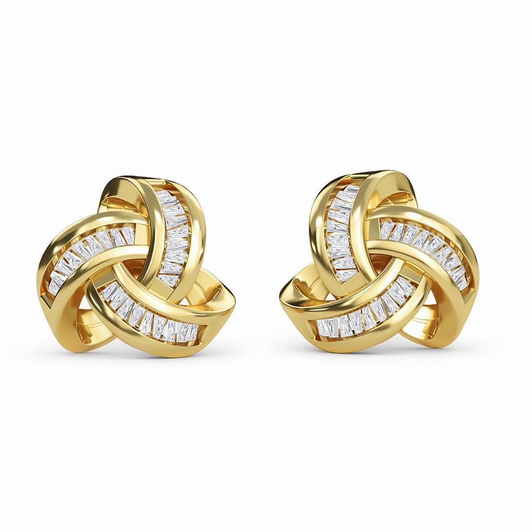 Knot Earrings - Real Diamond Love Knot Stud Earrings For Women - Platinum & Vermeil Yellow Gold Plated 925 Sterling Silver Celtic Studs with Genuine Diamonds Jewelry Gifts for Women