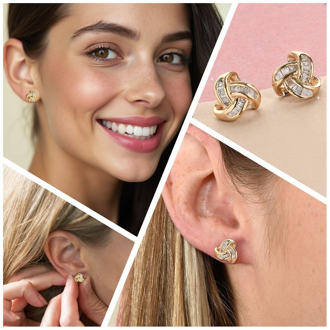 Knot Earrings - Real Diamond Love Knot Stud Earrings For Women - Platinum & Vermeil Yellow Gold Plated 925 Sterling Silver Celtic Studs with Genuine Diamonds Jewelry Gifts for Women - Image 2