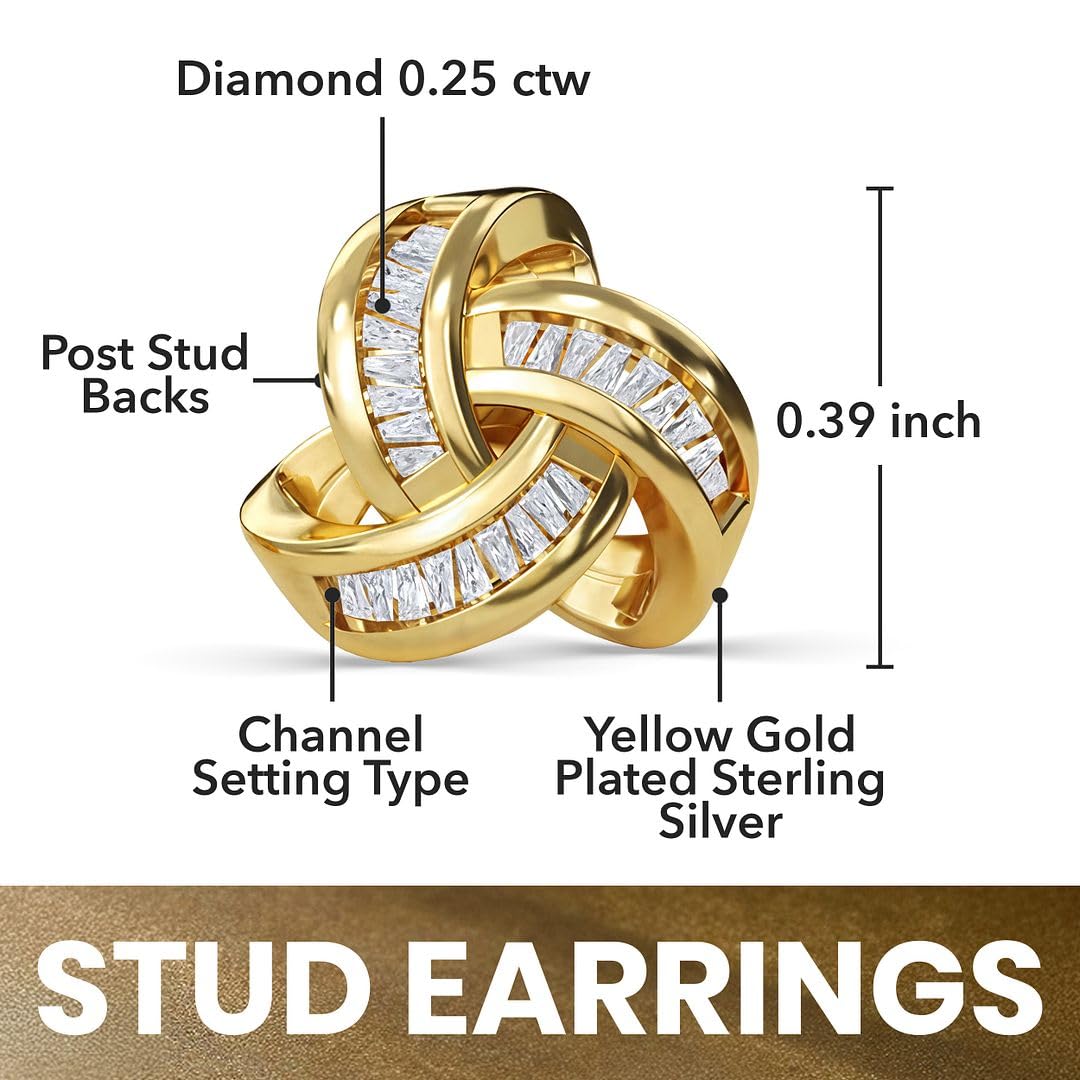 Knot Earrings - Real Diamond Love Knot Stud Earrings For Women - Platinum & Vermeil Yellow Gold Plated 925 Sterling Silver Celtic Studs with Genuine Diamonds Jewelry Gifts for Women - Image 3