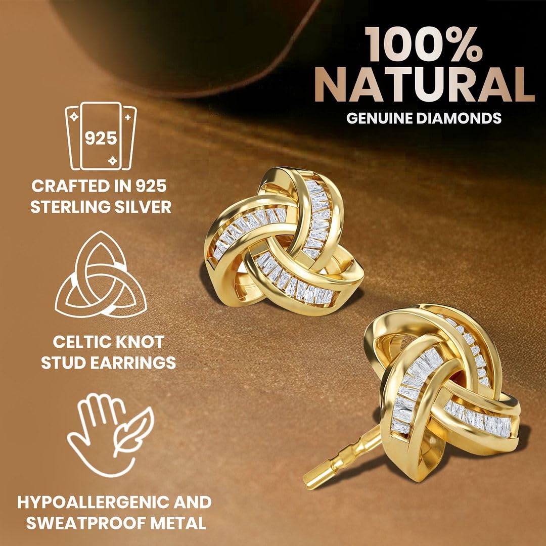 Knot Earrings - Real Diamond Love Knot Stud Earrings For Women - Platinum & Vermeil Yellow Gold Plated 925 Sterling Silver Celtic Studs with Genuine Diamonds Jewelry Gifts for Women - Image 4