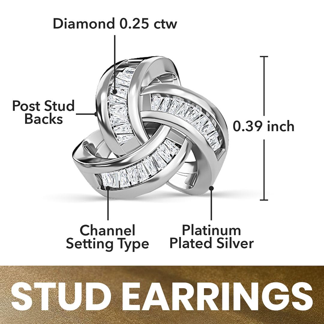 Knot Earrings - Real Diamond Love Knot Stud Earrings For Women - Platinum & Vermeil Yellow Gold Plated 925 Sterling Silver Celtic Studs with Genuine Diamonds Jewelry Gifts for Women - Image 3