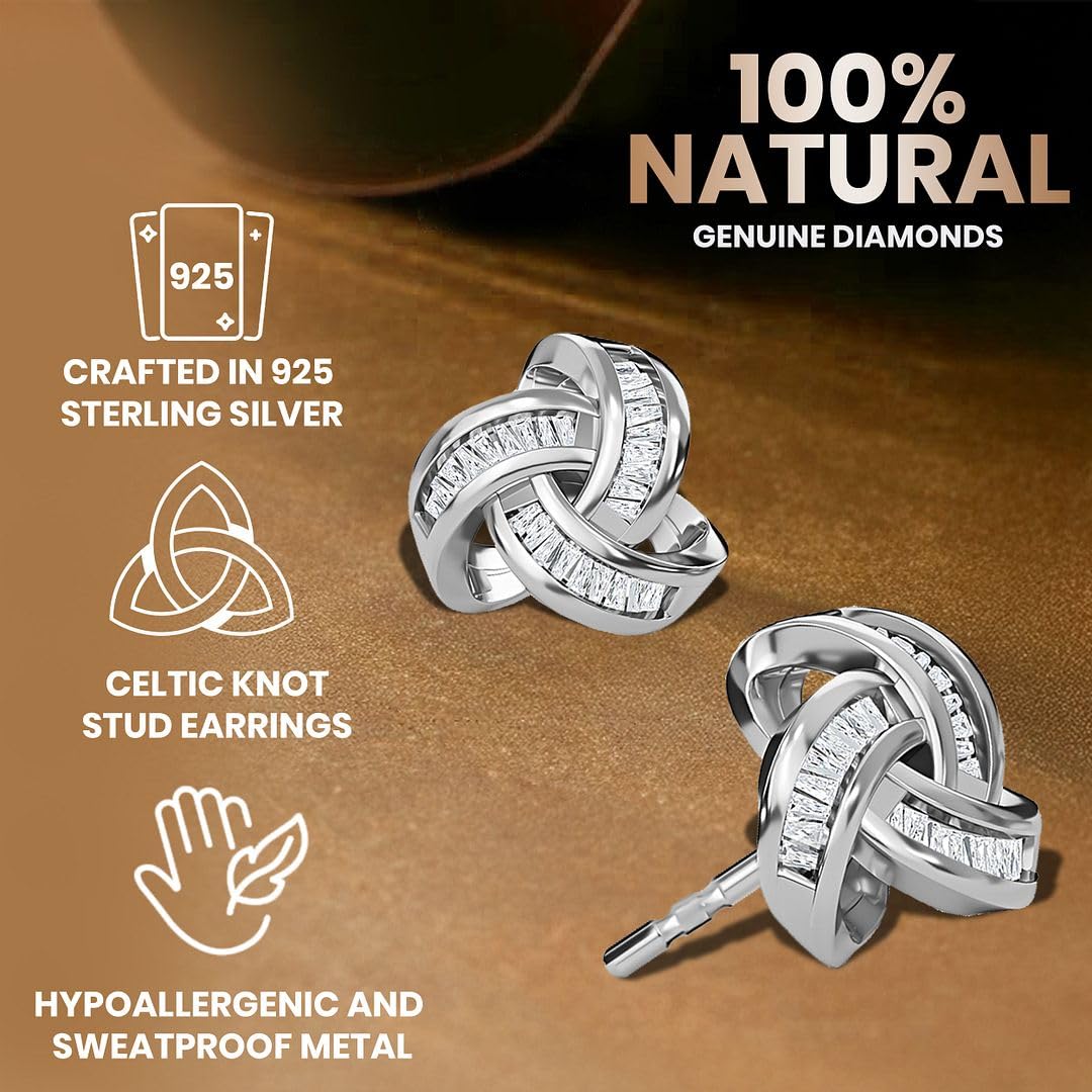 Knot Earrings - Real Diamond Love Knot Stud Earrings For Women - Platinum & Vermeil Yellow Gold Plated 925 Sterling Silver Celtic Studs with Genuine Diamonds Jewelry Gifts for Women - Image 4