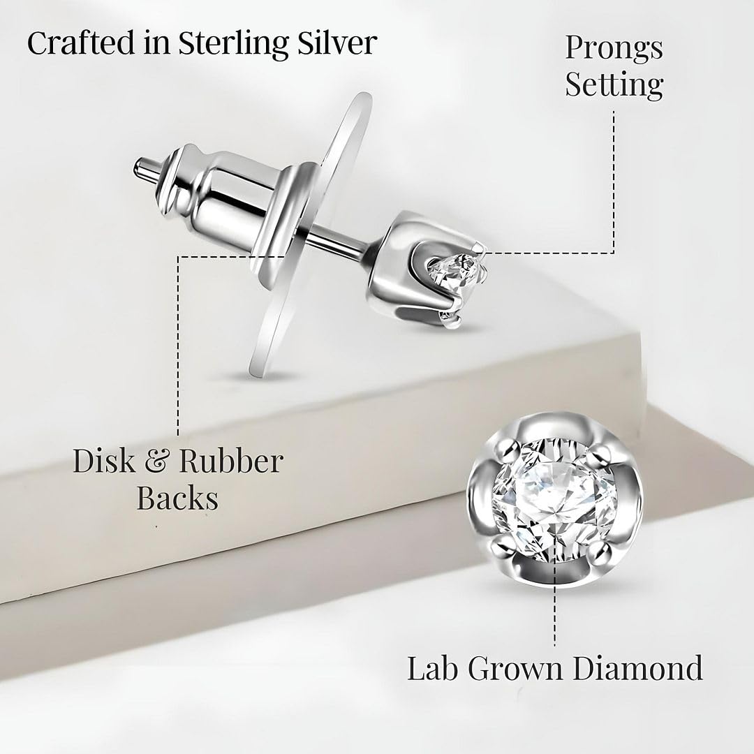 Lab Grown Diamond Earrings for Women in 925 Sterling Silver with Gold/Platinum Plated - Diamond Studs - 0.20 ctw, I2 Clarity Wedding Anniversary Jewelry Birthday Christmas Gifts for Womens - Image 3