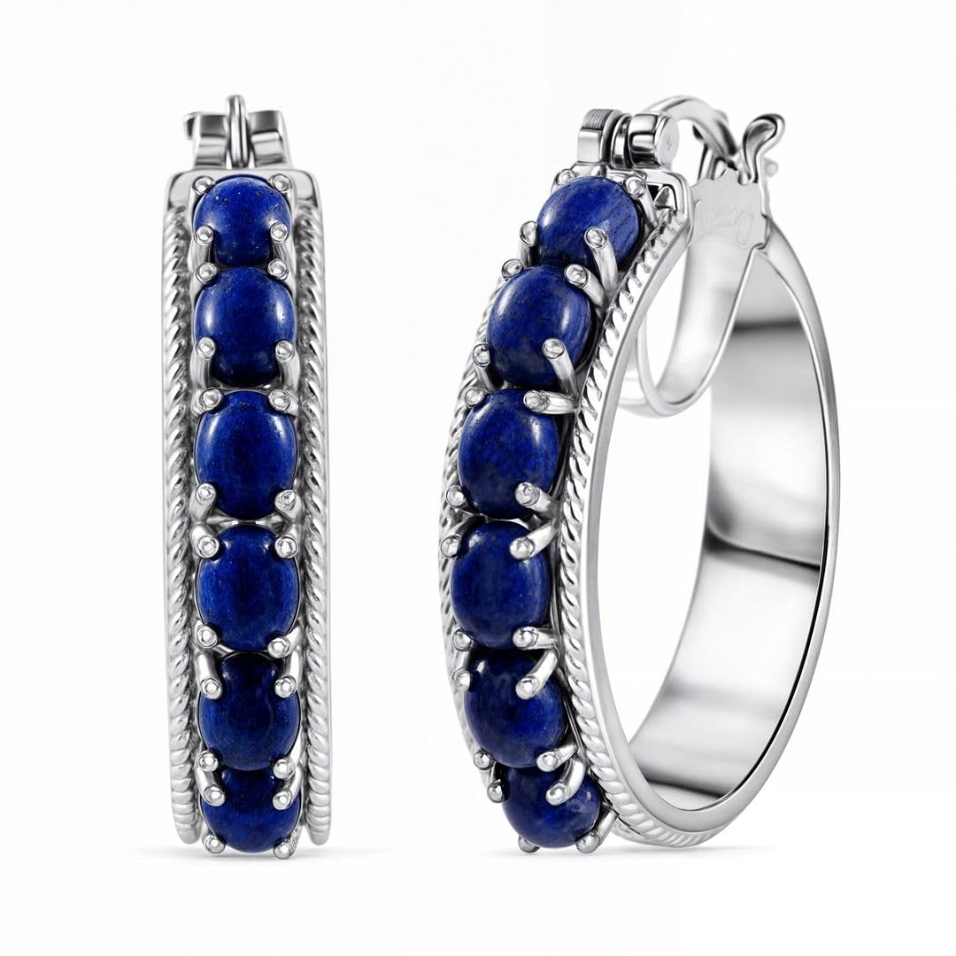 Lapis Lazuli Earrings for Women with Platinum Plated Hoop - Blue Earrings Costume Birthstone Jewelry Birthday Christmas Gifts for Women