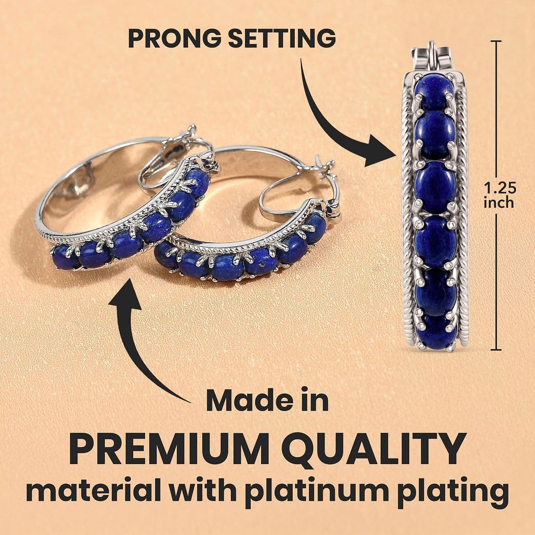 Lapis Lazuli Earrings for Women with Platinum Plated Hoop - Blue Earrings Costume Birthstone Jewelry Birthday Christmas Gifts for Women - Image 3