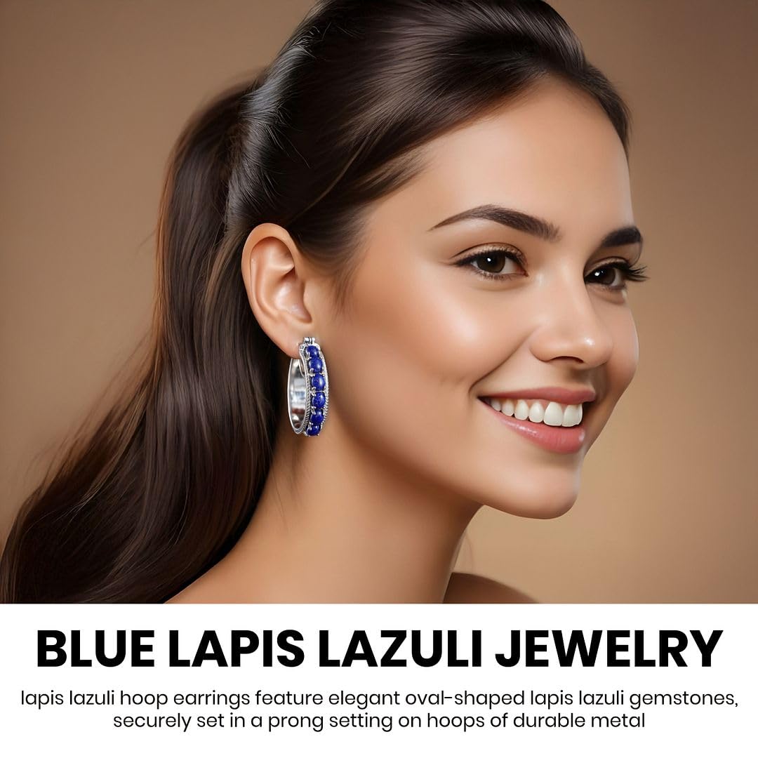 Lapis Lazuli Earrings for Women with Platinum Plated Hoop - Blue Earrings Costume Birthstone Jewelry Birthday Christmas Gifts for Women - Image 4