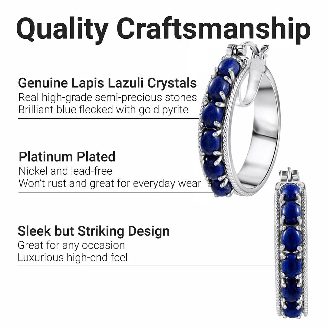 Lapis Lazuli Earrings for Women with Platinum Plated Hoop - Blue Earrings Costume Birthstone Jewelry Birthday Christmas Gifts for Women - Image 5