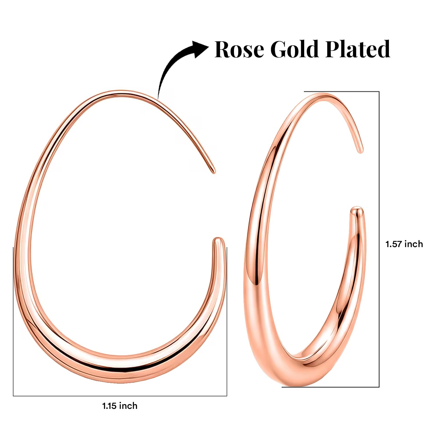 Lightweight Teardrop Gold Hoop Earrings for Women - ION Plated Gold Earrings for Women Stainless Steel Large Oval Curved - High Polished Statement Jewelry Gifts - Image 2