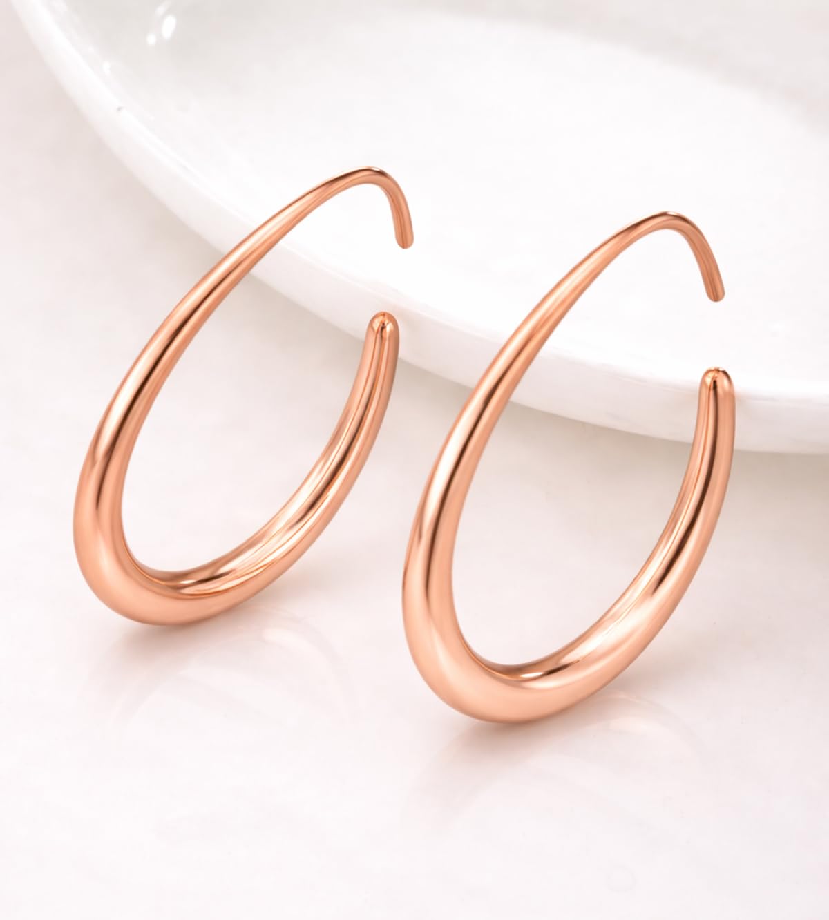 Lightweight Teardrop Gold Hoop Earrings for Women - ION Plated Gold Earrings for Women Stainless Steel Large Oval Curved - High Polished Statement Jewelry Gifts - Image 3