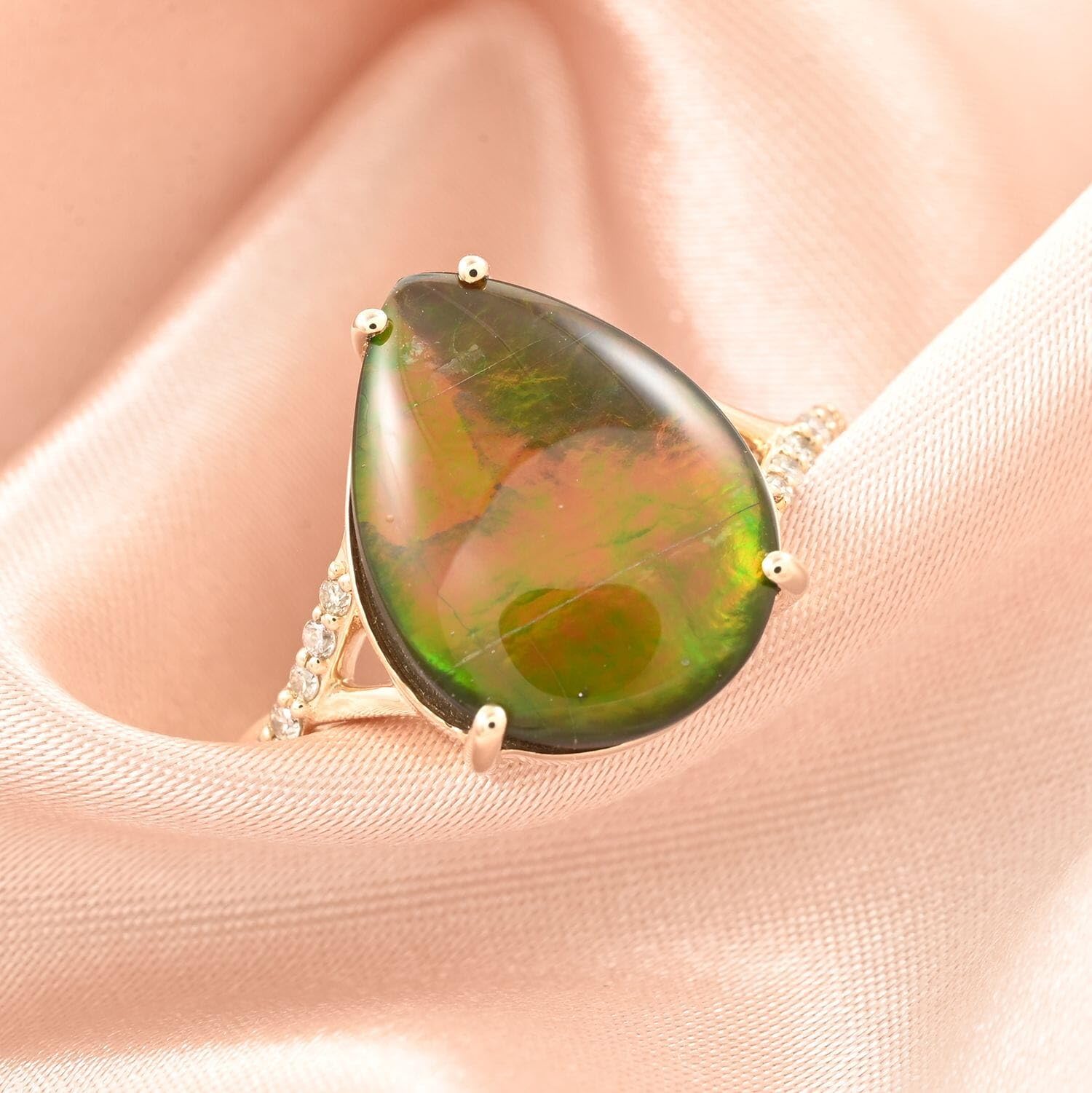 LUXORO AAA Ammolite White Diamond 10K Yellow Gold Ring for Women Jewelry G-H Color I3 Clarity Birthday Christmas Gifts - Image 2