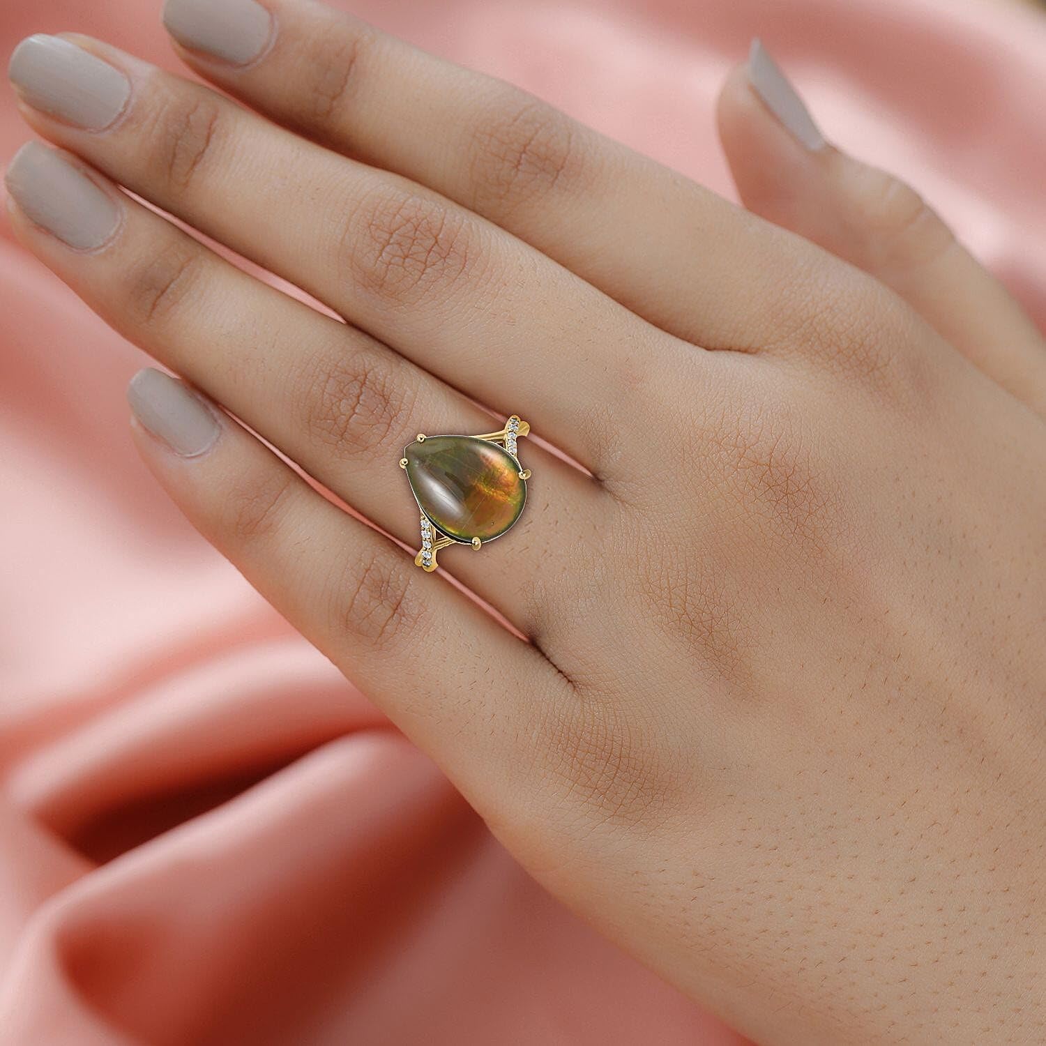 LUXORO AAA Ammolite White Diamond 10K Yellow Gold Ring for Women Jewelry G-H Color I3 Clarity Birthday Christmas Gifts - Image 3