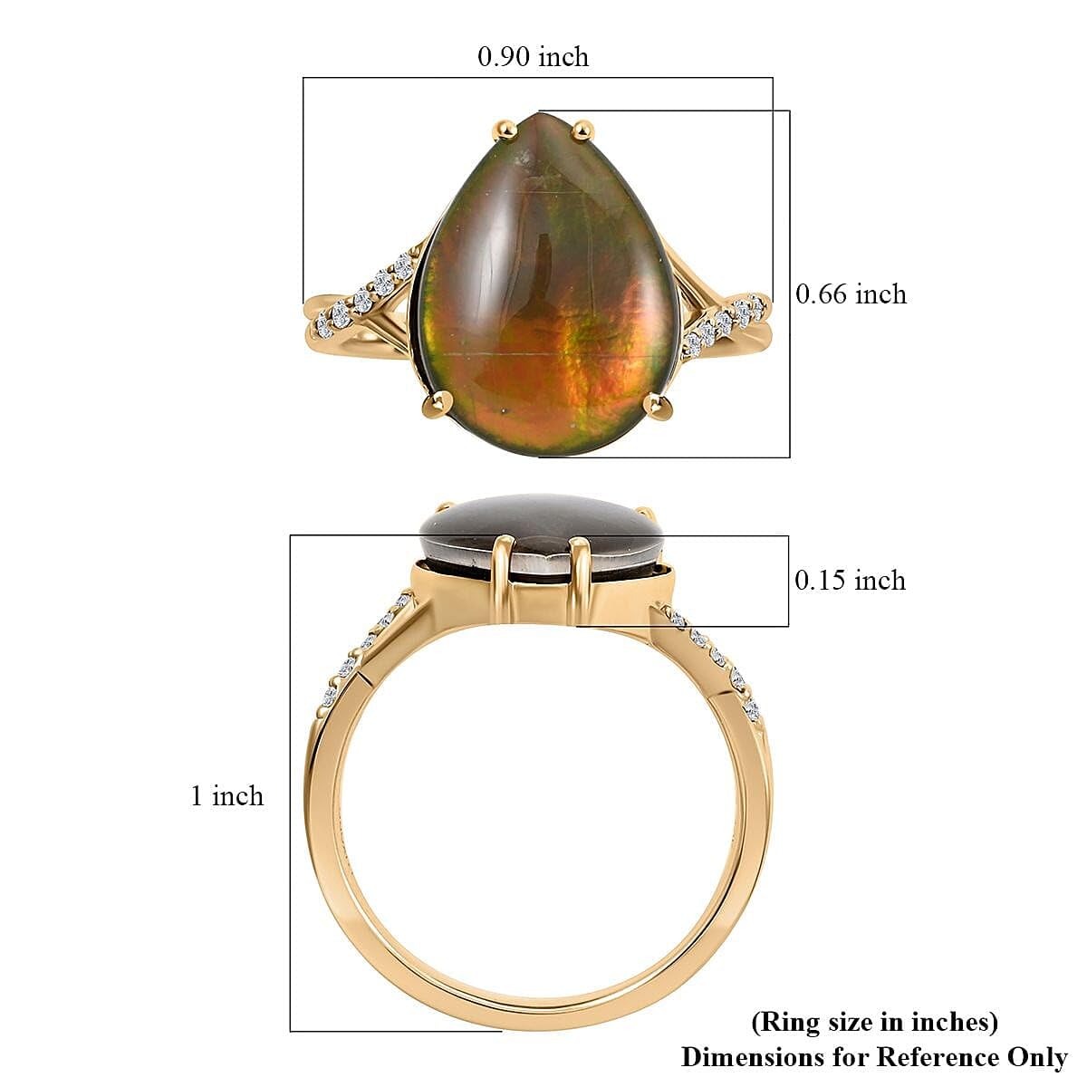 LUXORO AAA Ammolite White Diamond 10K Yellow Gold Ring for Women Jewelry G-H Color I3 Clarity Birthday Christmas Gifts - Image 5