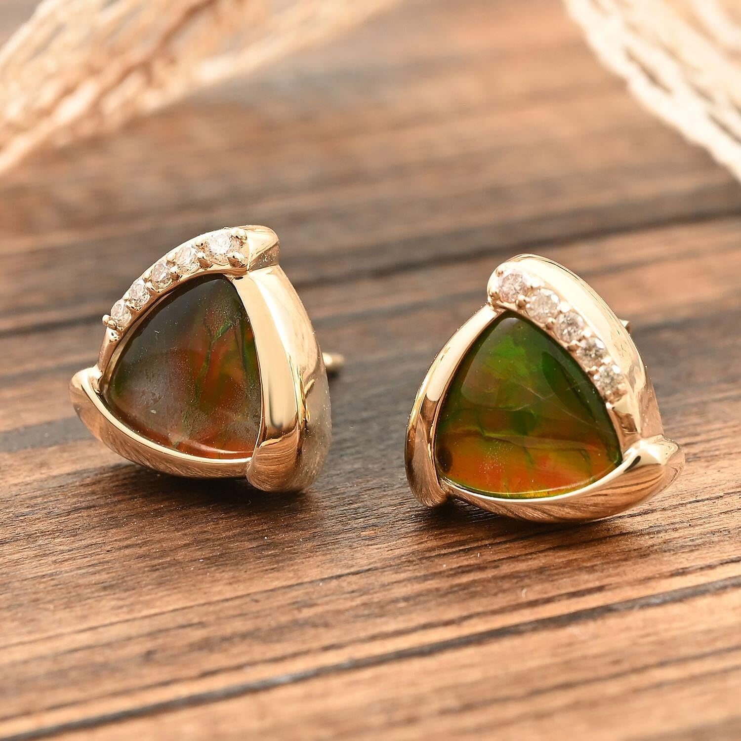 LUXORO AAA Ammolite White Diamond Round 10K Yellow Gold Stud Solitaire Earrings for Women Jewelry G-H Color I3 Clarity Birthday Christmas Gifts