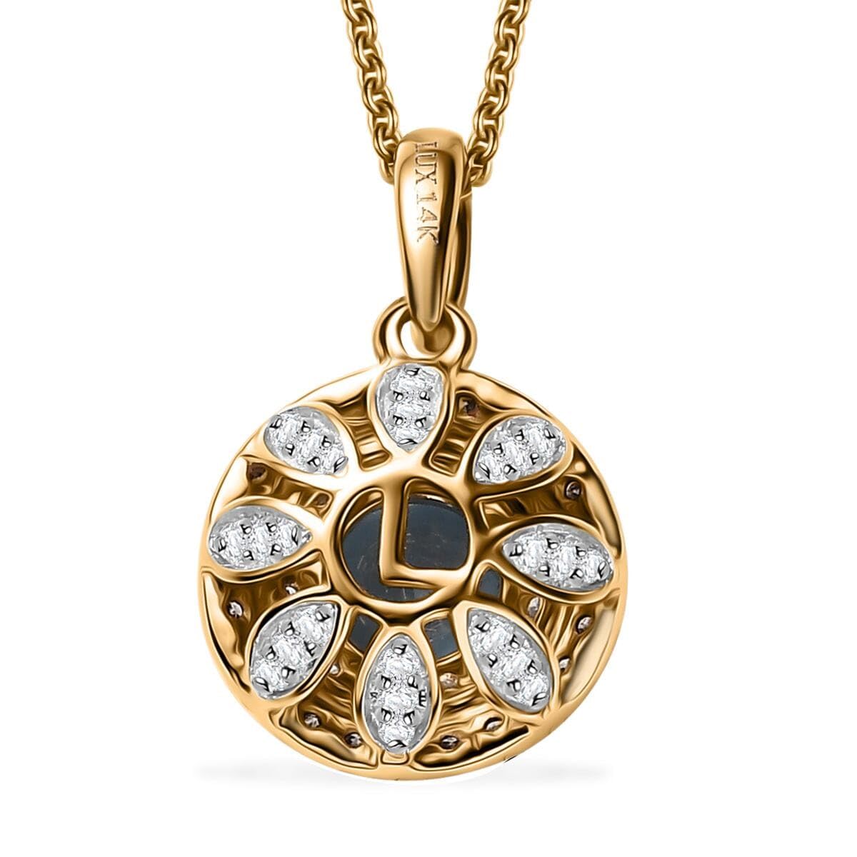 LUXORO AAA Blue Aquamarine Champagne Diamond Round 14K Yellow Gold Halo Pendant Necklace for Women Jewelry Birthday Christmas Gifts Size 20" Ct 1.3 I3 Clarity - Image 5