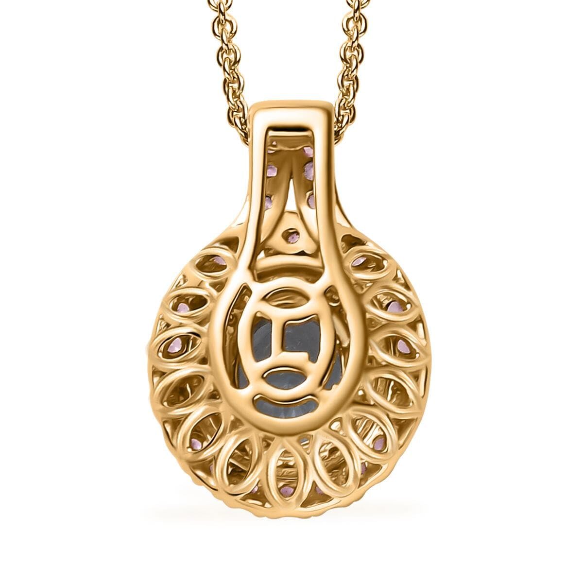 LUXORO AAA Blue Aquamarine Spinel Oval 14K Yellow Gold Halo Pendant Necklace for Women Jewelry Birthday Christmas Gifts Size 20 Inches Ct 1.5 - Image 5