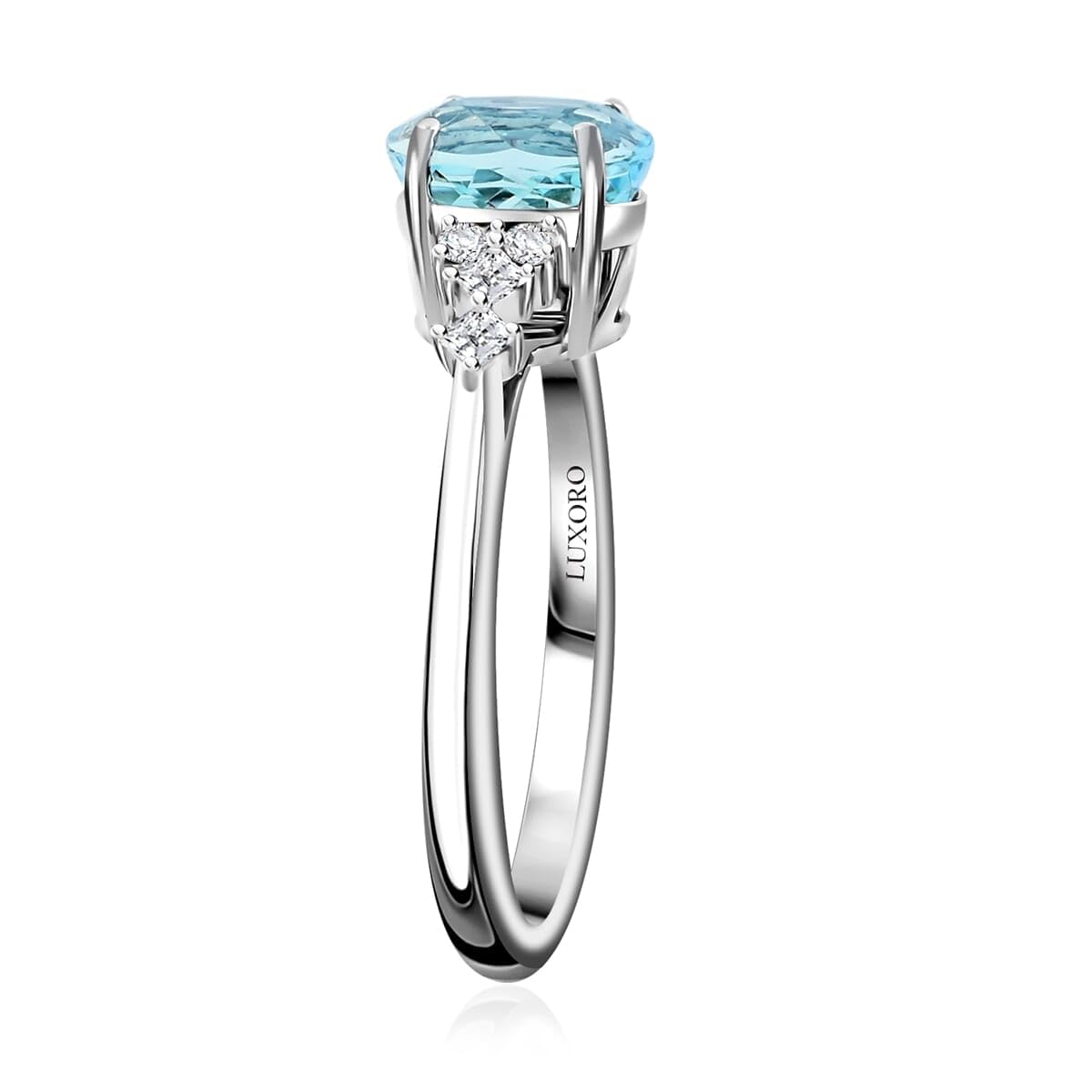 LUXORO AAA Blue Aquamarine White Diamond 14K White Gold Ring for Women Jewelry Ct 1.26 G-H Color I3 Clarity Birthday Christmas Gifts - Image 4