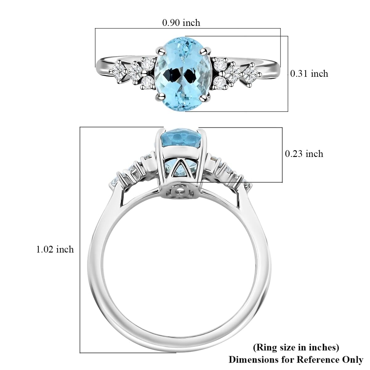 LUXORO AAA Blue Aquamarine White Diamond 14K White Gold Ring for Women Jewelry Ct 1.26 G-H Color I3 Clarity Birthday Christmas Gifts - Image 5