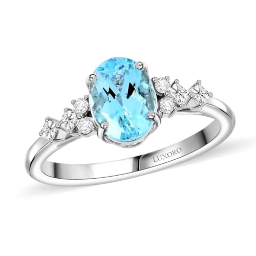 LUXORO AAA Blue Aquamarine White Diamond 14K White Gold Ring for Women Jewelry Ct 1.26 G-H Color I3 Clarity Birthday Christmas Gifts - Image 6