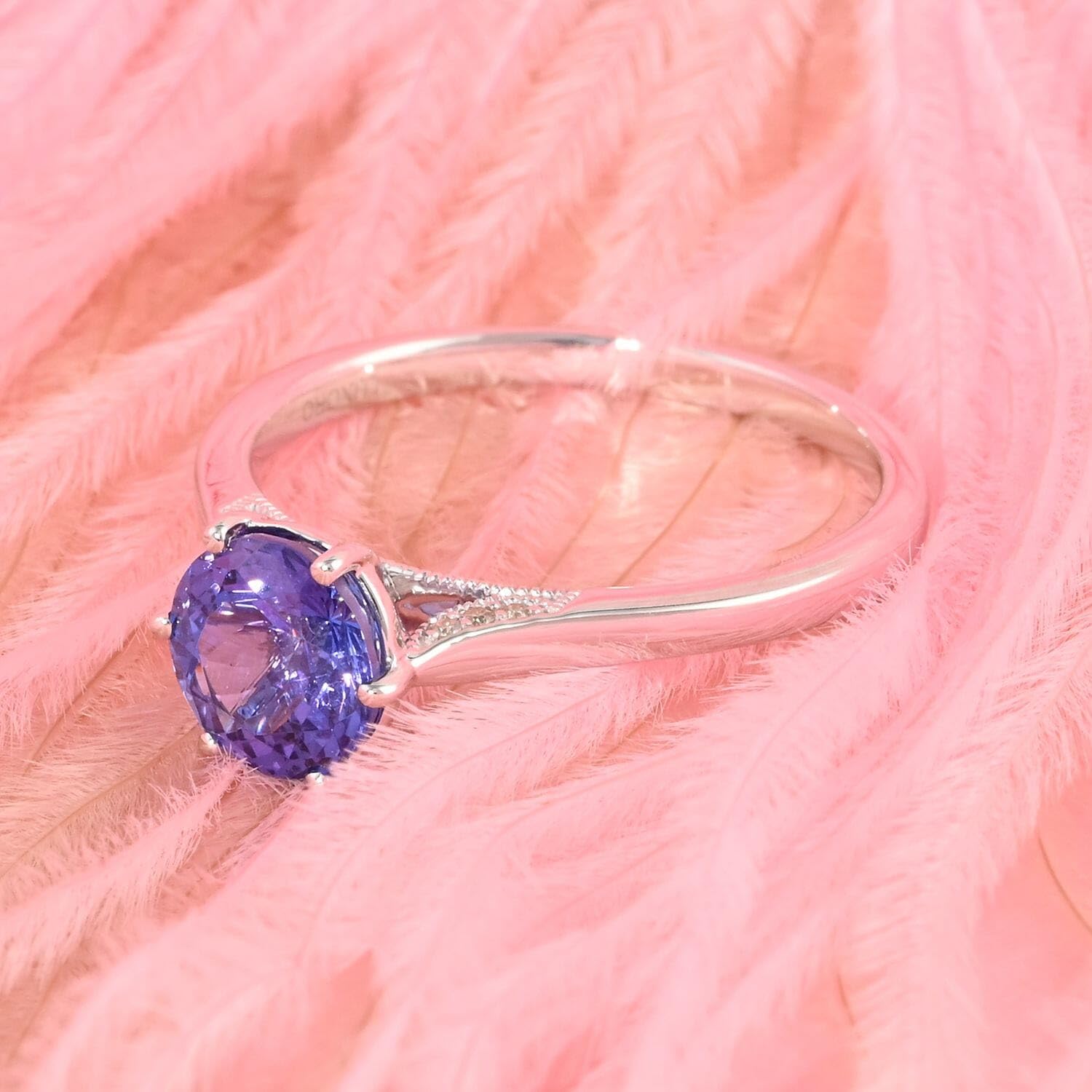 LUXORO AAA Blue Tanzanite White Diamond 14K White Gold Ring for Women Jewelry Ct 2.27 G-H Color I3 Clarity Birthday Christmas Gifts - Image 2