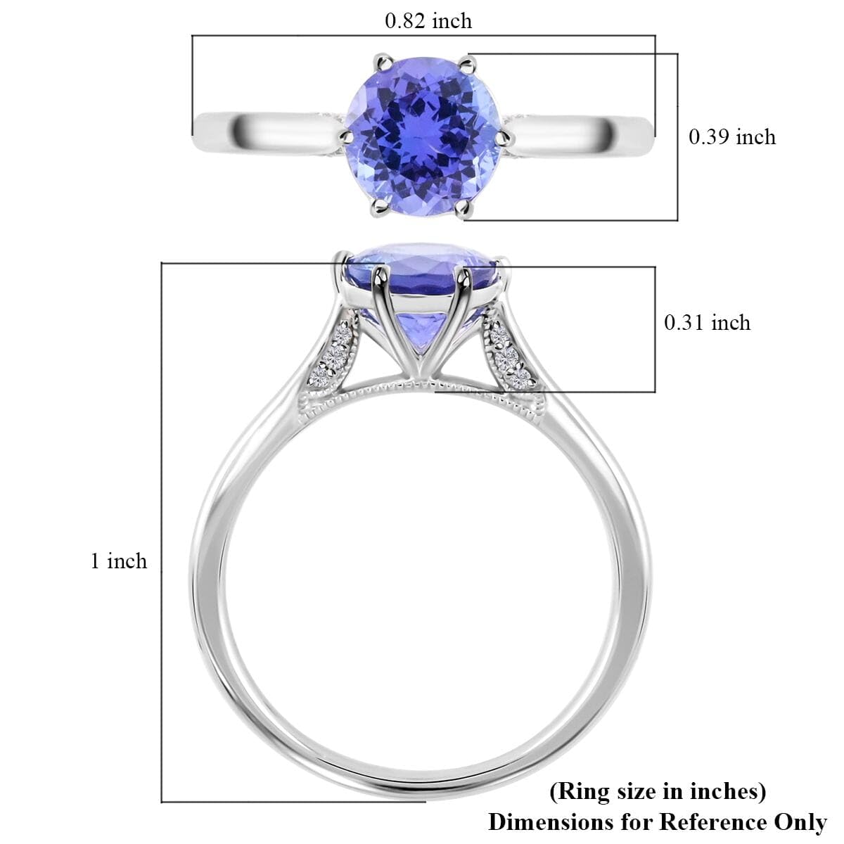 LUXORO AAA Blue Tanzanite White Diamond 14K White Gold Ring for Women Jewelry Ct 2.27 G-H Color I3 Clarity Birthday Christmas Gifts - Image 6