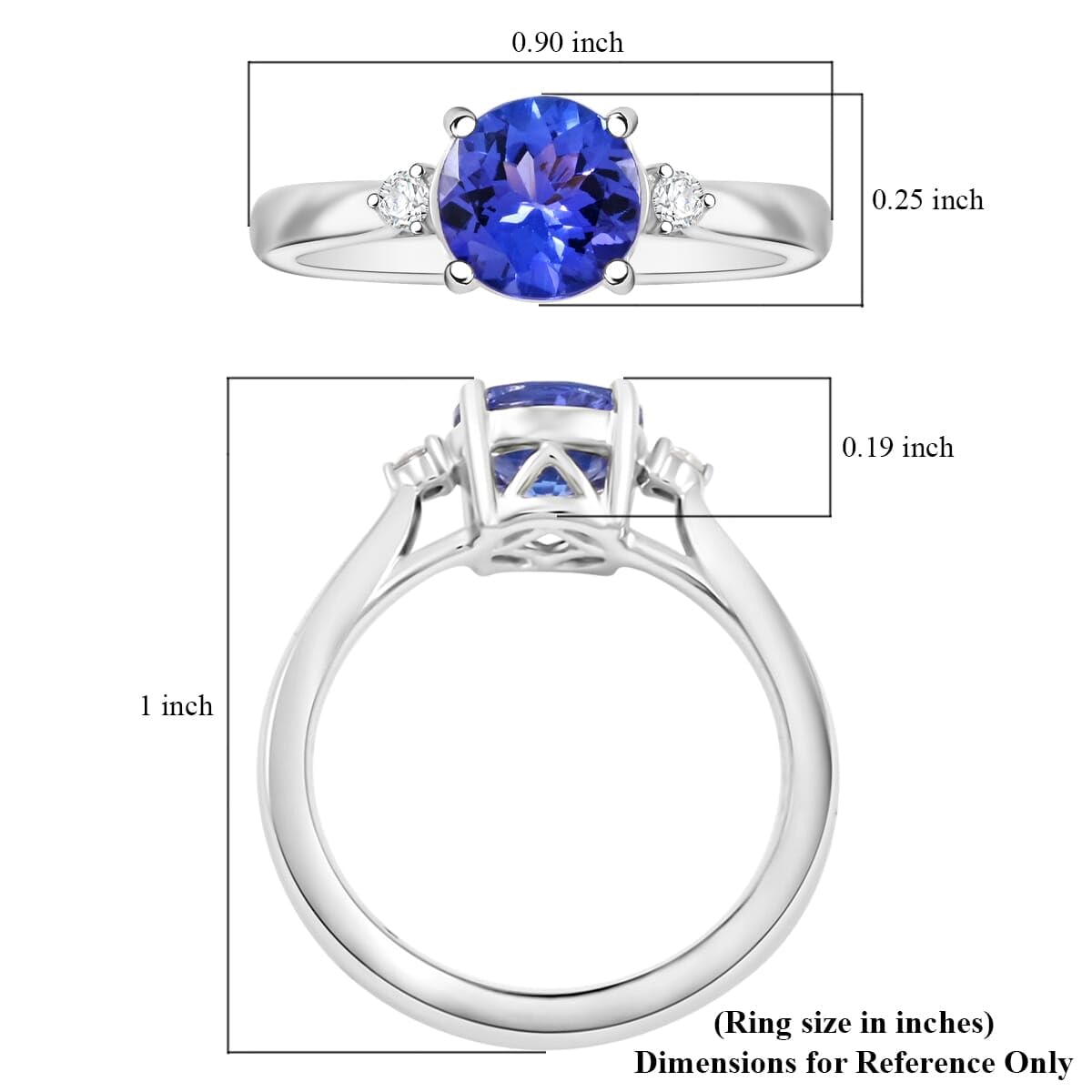 LUXORO AAA Blue Tanzanite White Diamond Round 10K White Gold Ring for Women Jewelry Birthday Gifts Size 7 Ct 1.32 - Image 6