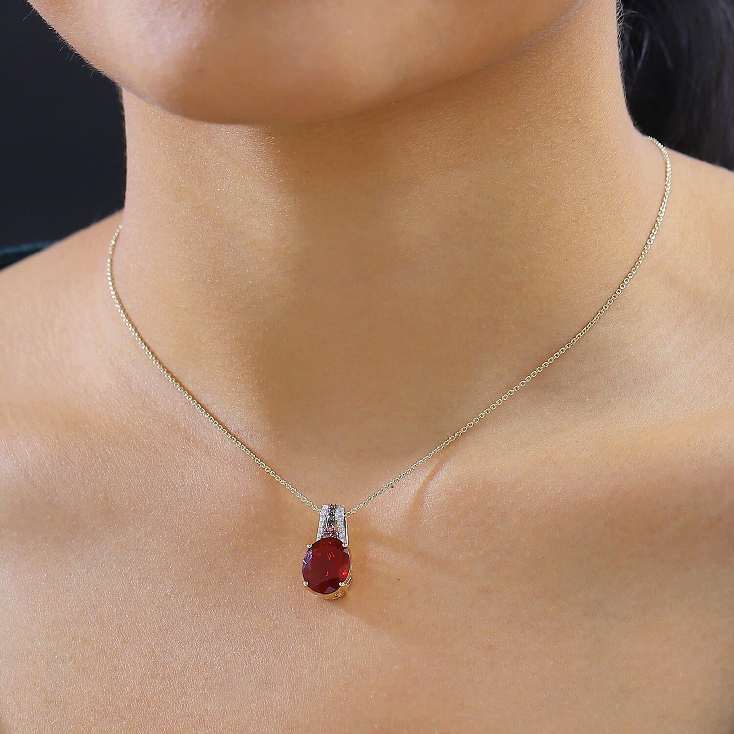 LUXORO AAA Cherry Multi Gemstone Fire Opal Oval 10K Yellow Gold Pendant Necklace for Women Jewelry Birthday Christmas Gifts Size 18 Inches Ct 2.72 - Image 3