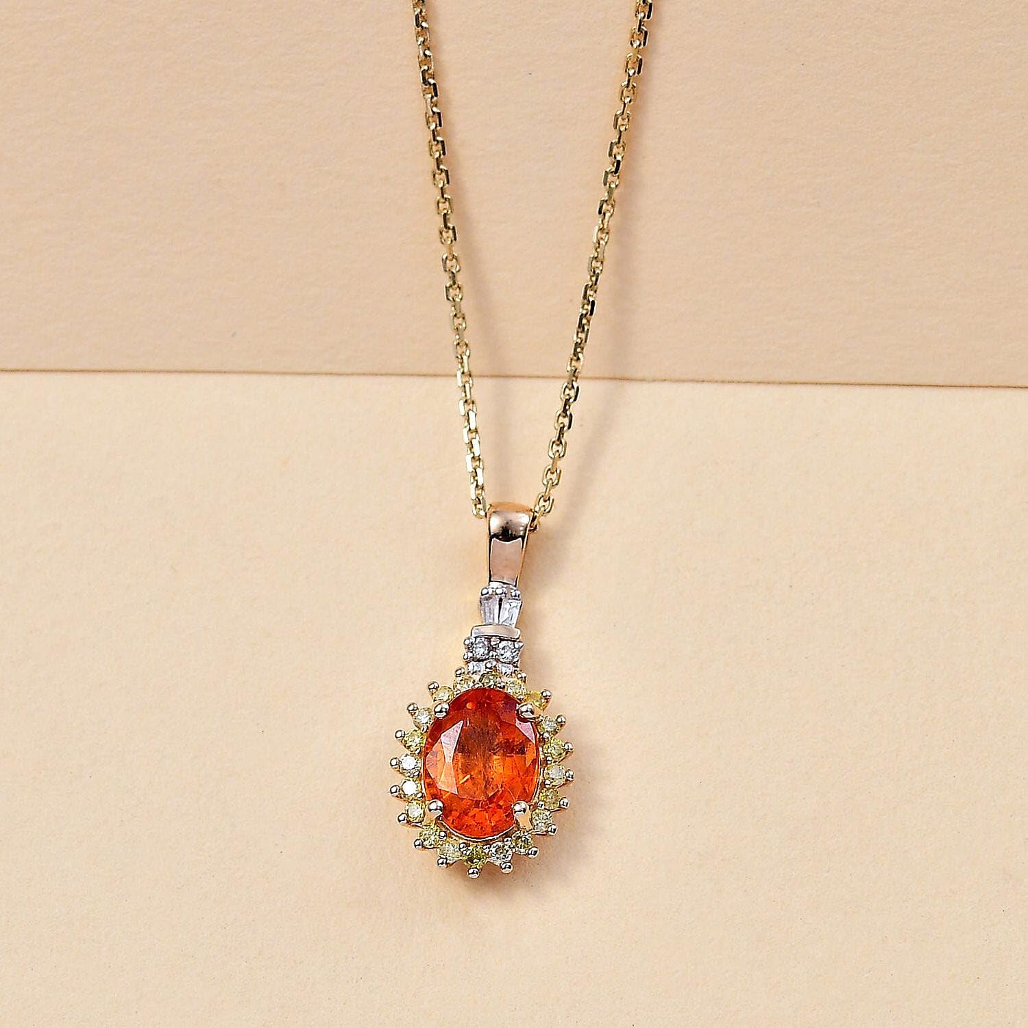 LUXORO AAA Garnet White Diamond Oval 14K Yellow Gold Pendant Necklace for Women Jewelry Birthday Gifts Size 18" Ct 1.56 G-H Color I3 Clarity - Image 2