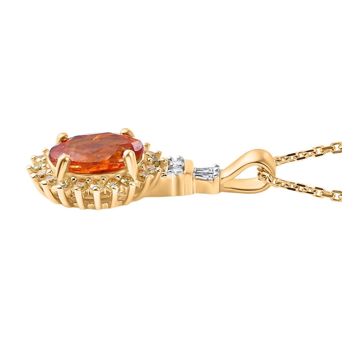 LUXORO AAA Garnet White Diamond Oval 14K Yellow Gold Pendant Necklace for Women Jewelry Birthday Gifts Size 18" Ct 1.56 G-H Color I3 Clarity - Image 4