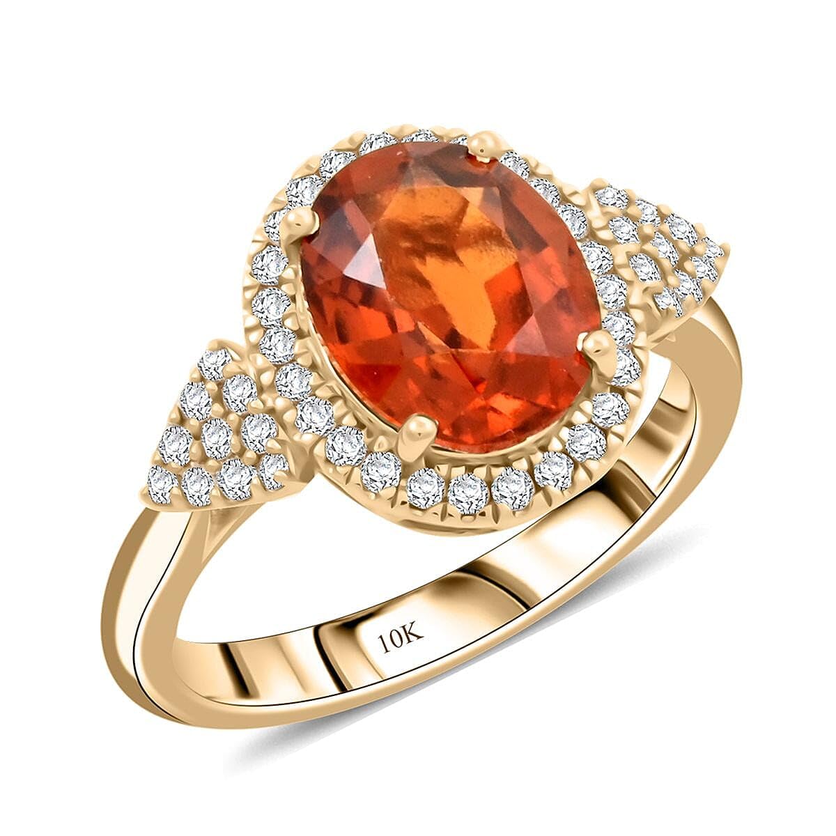 LUXORO AAA Honey Garnet White Diamond Oval 10K Yellow Gold Halo Ring for Women Jewelry Birthday Gifts Size 7 Ct 3.14 G-H Color I2 Clarity