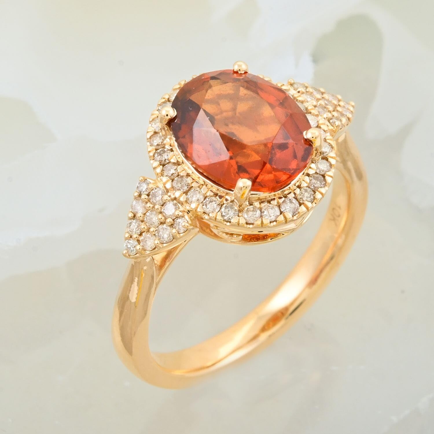 LUXORO AAA Honey Garnet White Diamond Oval 10K Yellow Gold Halo Ring for Women Jewelry Birthday Gifts Size 7 Ct 3.14 G-H Color I2 Clarity - Image 2