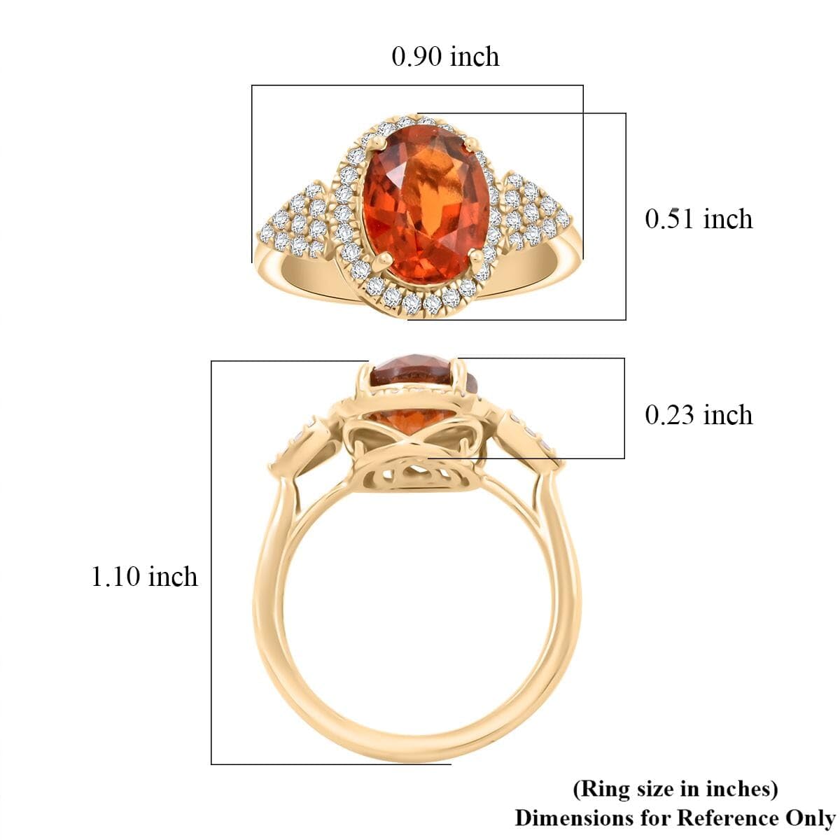 LUXORO AAA Honey Garnet White Diamond Oval 10K Yellow Gold Halo Ring for Women Jewelry Birthday Gifts Size 7 Ct 3.14 G-H Color I2 Clarity - Image 6