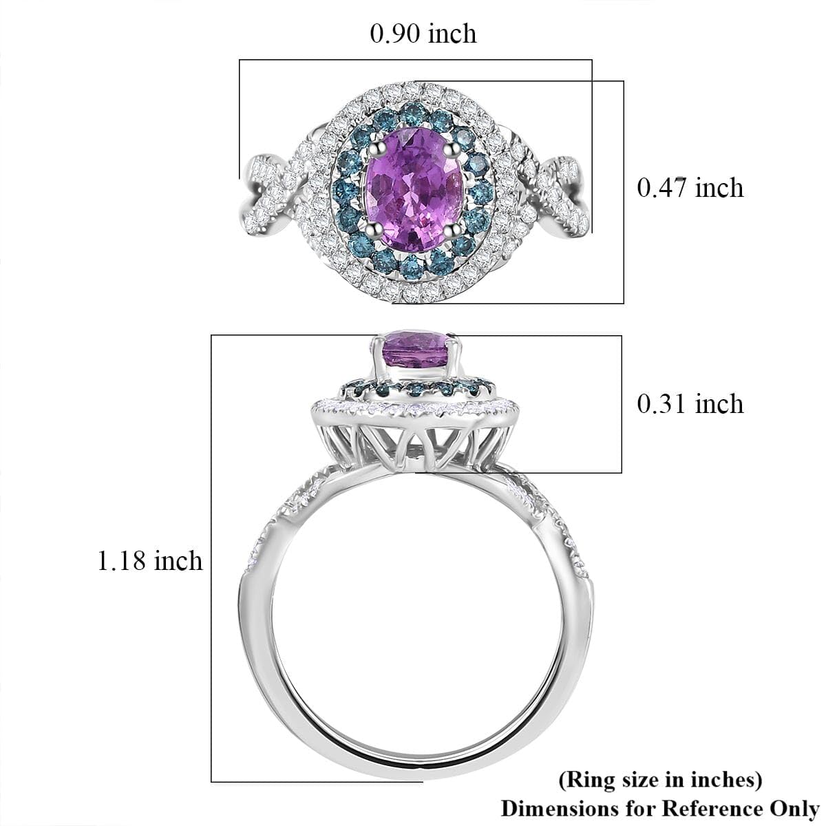 LUXORO AAA Lavender Sapphire Blue Diamond Oval 14K White Gold Halo Ring for Women Jewelry Birthday Christmas Gifts Size 6 Ct 1.76 I3 Clarity - Image 2