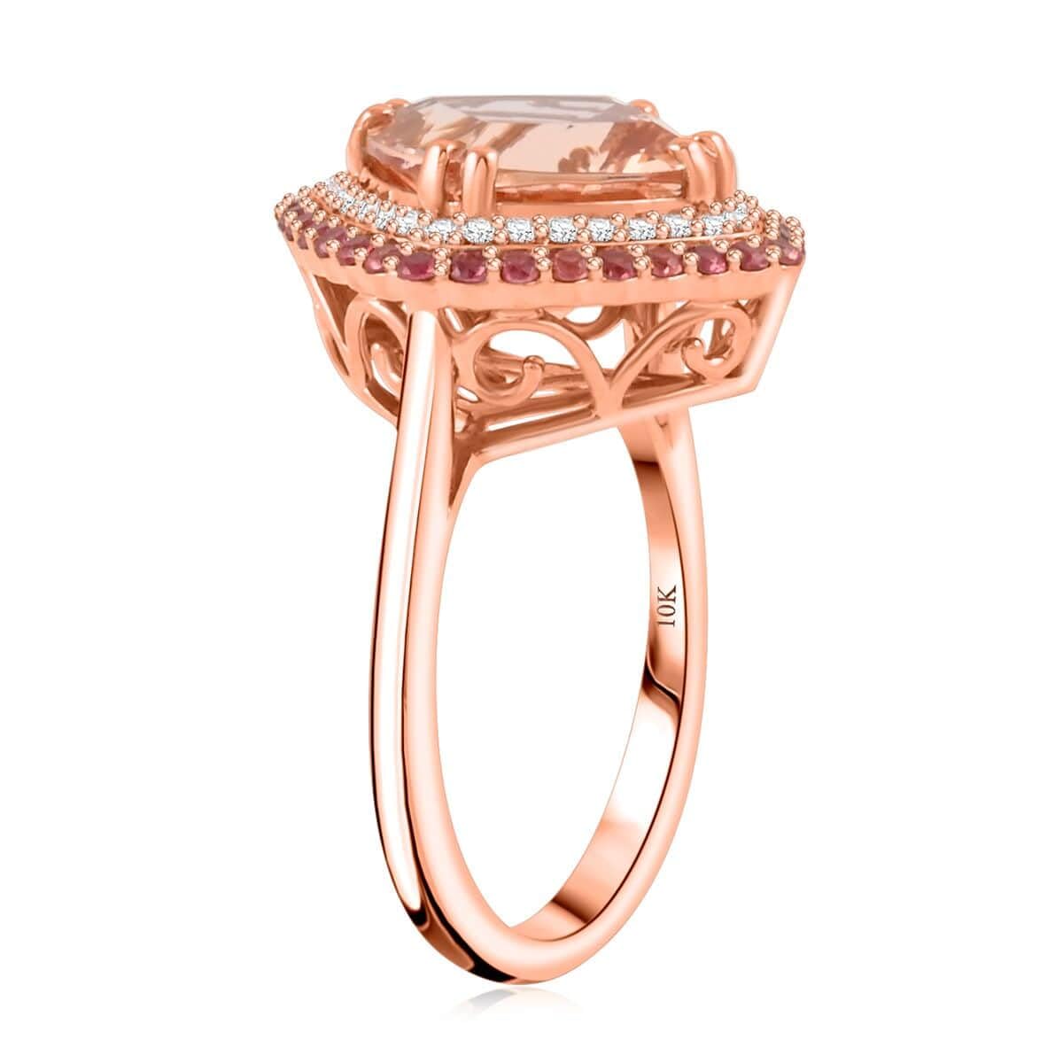 LUXORO AAA Morganite Padparadscha Sapphire White Diamond Cushion 10K Rose Gold Halo Ring for Women Jewelry Birthday Christmas Gifts Size 7 Ct 3.36 G-H Color I2 Clarity - Image 4