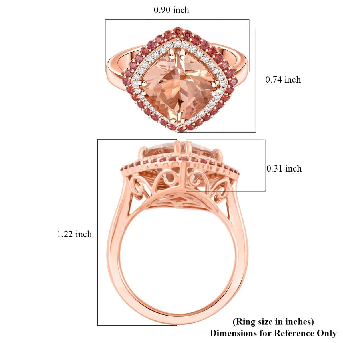 LUXORO AAA Morganite Padparadscha Sapphire White Diamond Cushion 10K Rose Gold Halo Ring for Women Jewelry Birthday Christmas Gifts Size 7 Ct 3.36 G-H Color I2 Clarity - Image 6