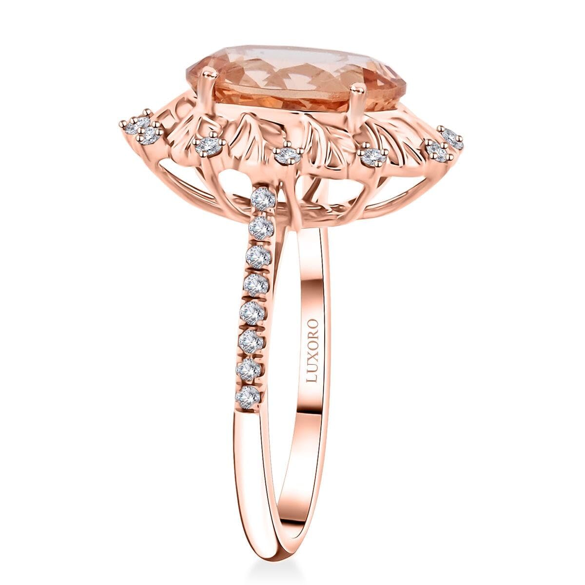 LUXORO AAA Morganite White Diamond 10K Rose Gold Flower Ring for Women Jewelry Ct 3.66 G-H Color I3 Clarity Birthday Christmas Gifts - Image 4
