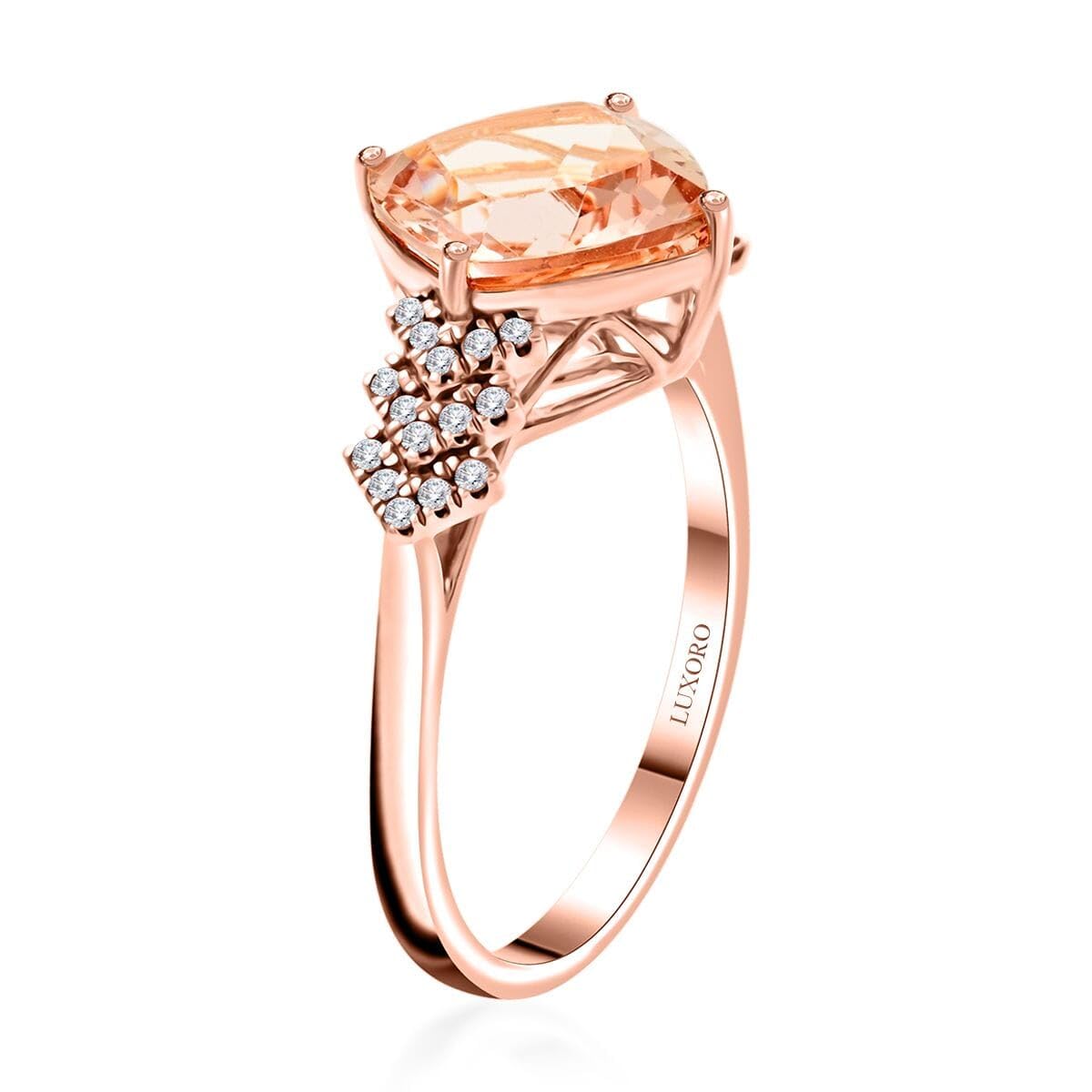 LUXORO AAA Morganite White Diamond 10K Rose Gold Ring for Women Jewelry Ct 3.15 G-H Color I3 Clarity Birthday Christmas Gifts - Image 4