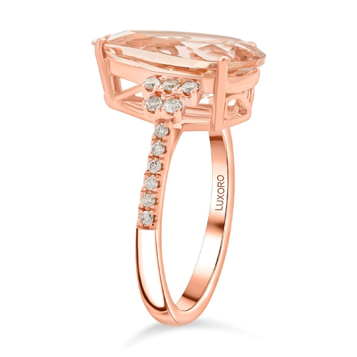 LUXORO AAA Morganite White Diamond Pear 14K Rose Gold Ring for Women Jewelry Birthday Gifts Size 7 Ct 5.38 - Image 4